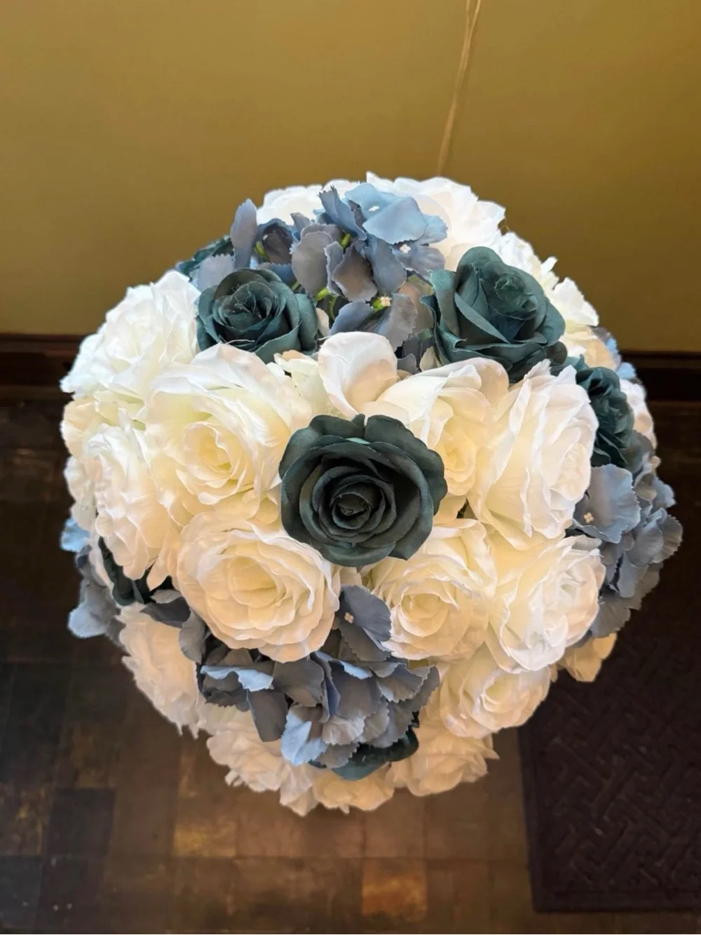 Artificial Rose and Hydrangea Bouquet - White and Teal